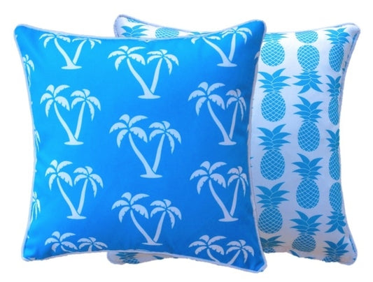 Outdoor Cushion Reversible 60x60cm - Palm Trees & Pineapples (Blue)
