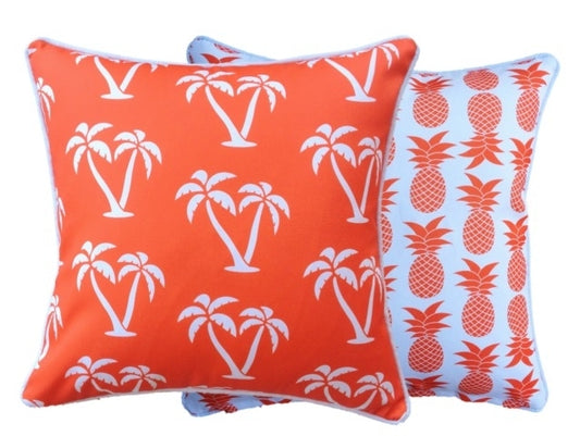 Outdoor Cushion Reversible 60x60cm - Palm Trees & Pineapples (Orange)