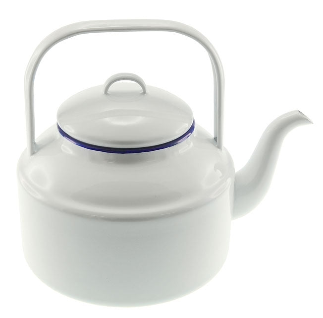 Falcon Enamel Tea Kettle 2L - White with Blue Rim