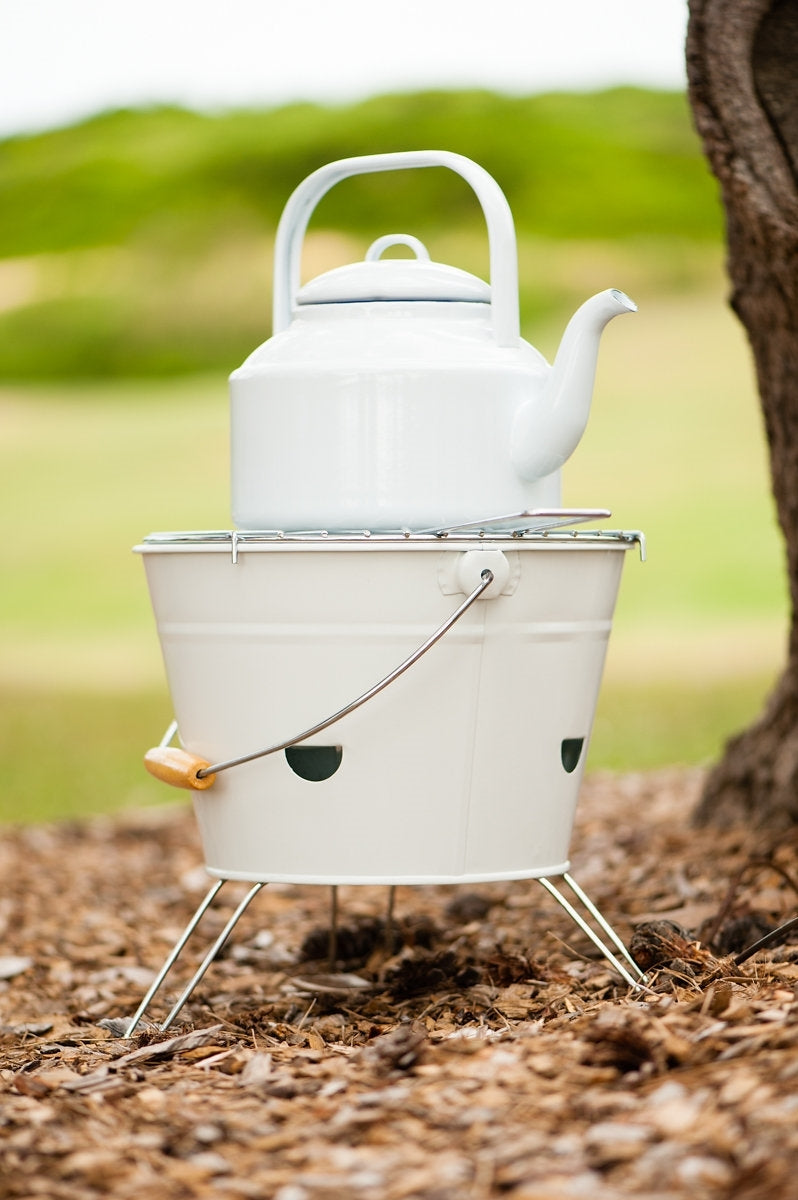 Falcon Enamel Tea Kettle 2L - White with Blue Rim