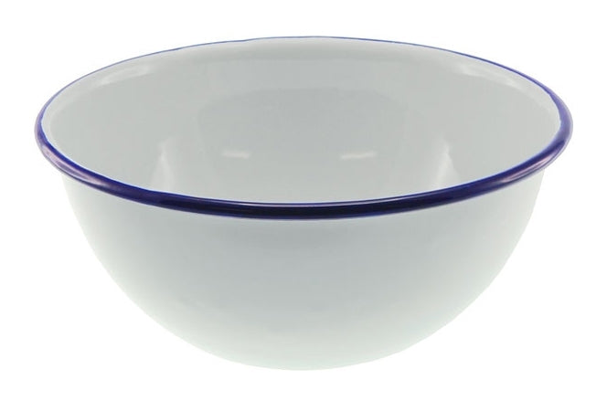 Falcon Enamel Deep Cereal Bowl - White with Blue Rim