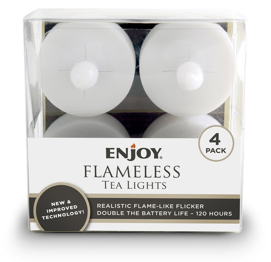 Enjoy Flameless LED Plastic Candle Tea Lights - White 4 Pack