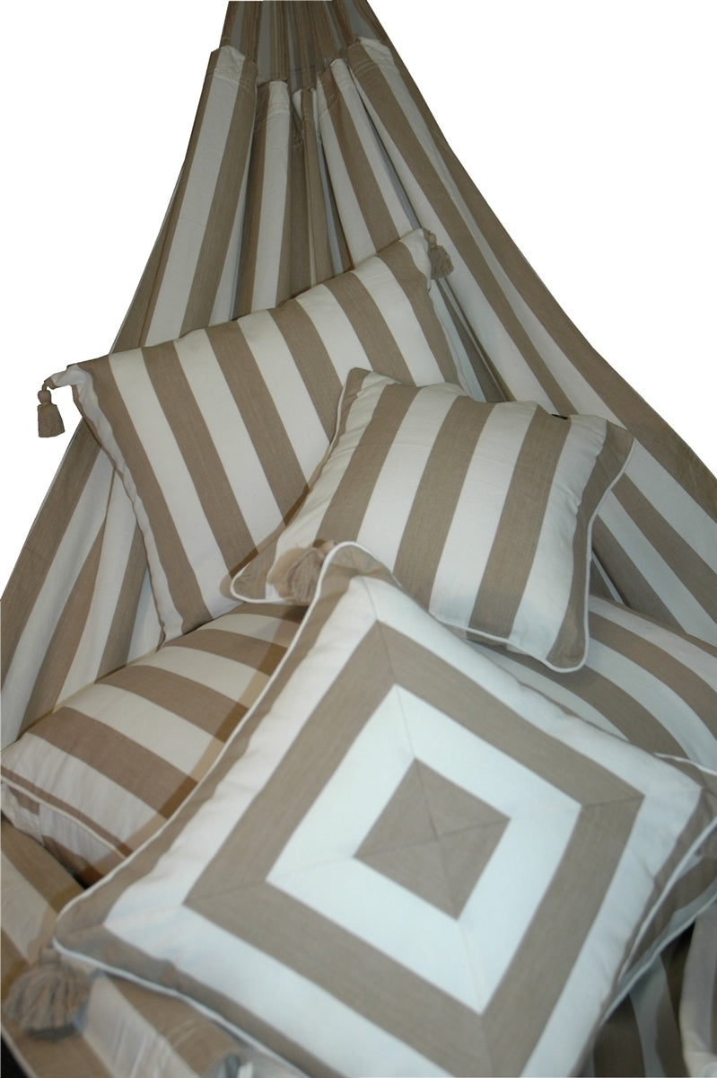 Designer Striped Cotton Hammock - Taupe & White (Ohara)