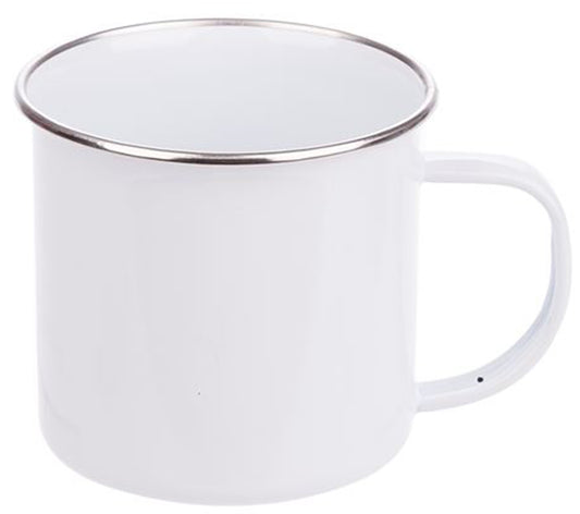 Falcon Enamel Mug 500ML - White with Stainless Steel Rim