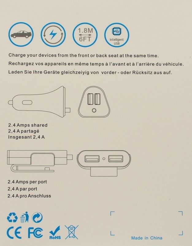 Ultra-fast 9.6amp 4 port USB car charger