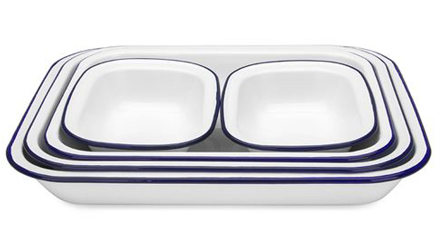 Falcon Enamel 5 Piece Baking Set - White with Blue Rim