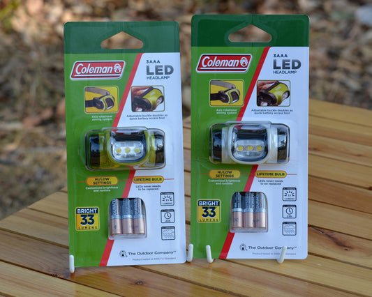 Coleman Headlamp 3AAA LED Twin Pack (2 Headlamps - one green and one white)