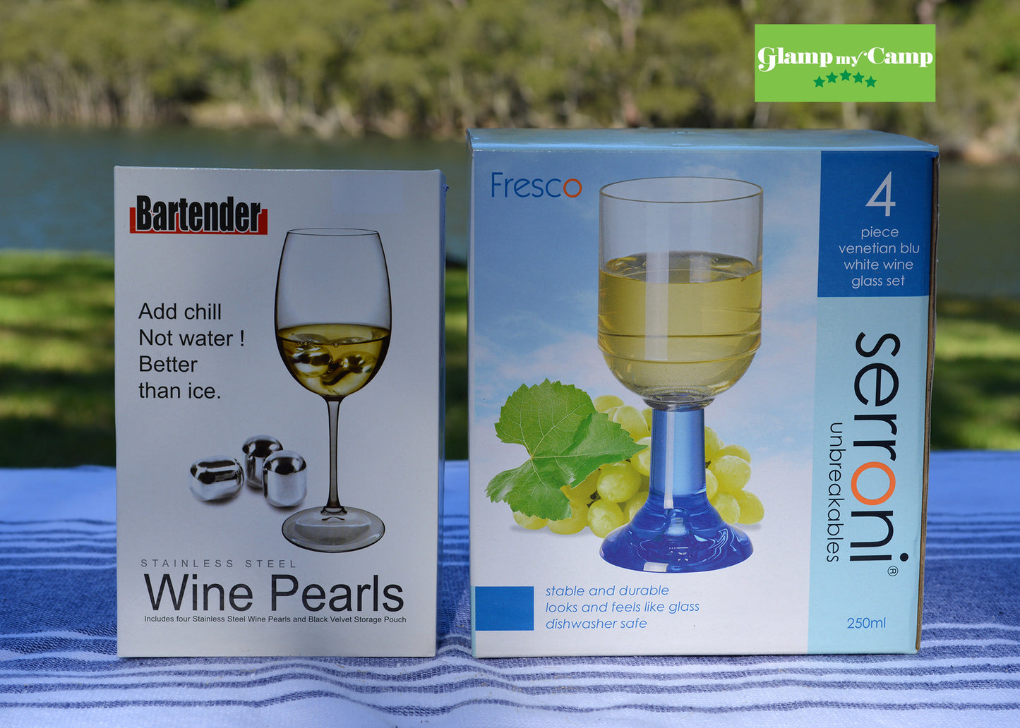 Serroni Venetian Blue White Wine Glass & Wine Pearls Set