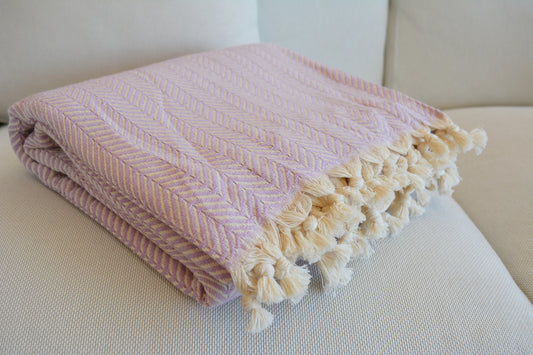 Luxurious Turkish Cotton Throw Rug / Travel Blanket - Lilac