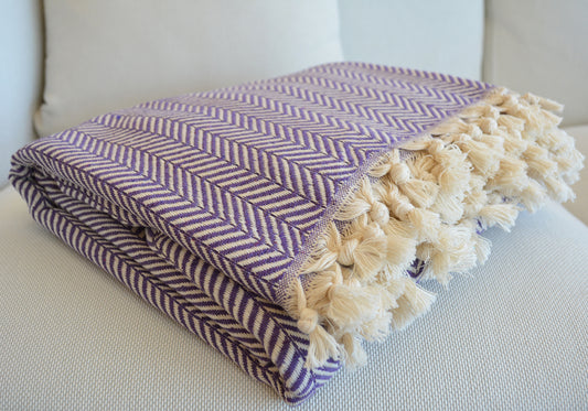Luxurious Turkish Cotton Throw Rug / Travel Blanket - Purple