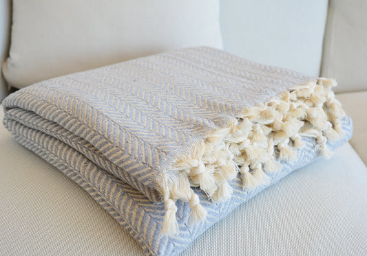 Luxurious Turkish Cotton Throw Rug / Travel Blanket - Grey