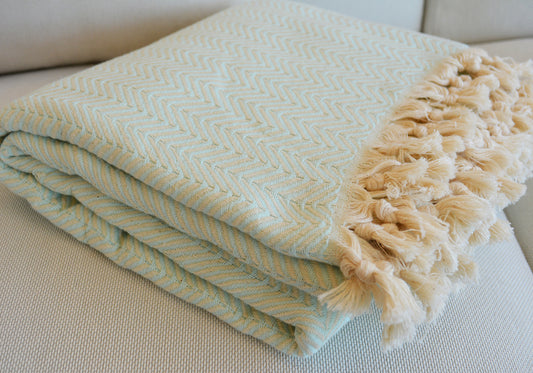 Luxurious Turkish Cotton Throw Rug / Travel Blanket - Mint