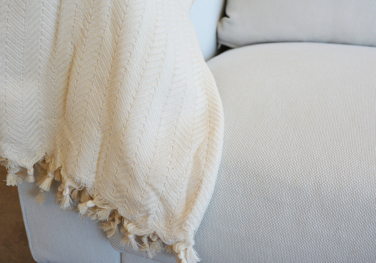 Luxurious Turkish Cotton Throw Rug / Travel Blanket - Natural