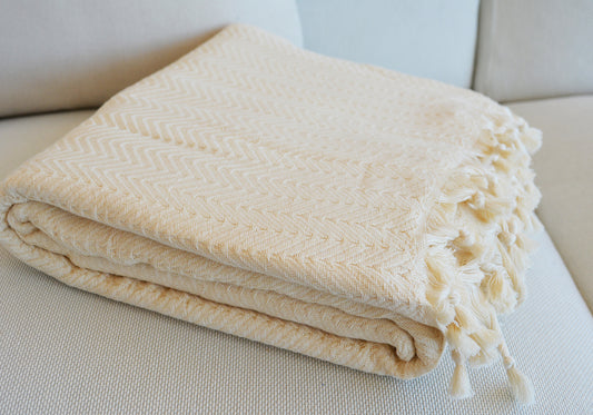 Luxurious Turkish Cotton Throw Rug / Travel Blanket - Natural