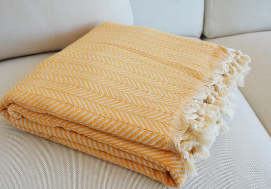 Luxurious Turkish Cotton Throw Rug / Travel Blanket - Golden Yellow