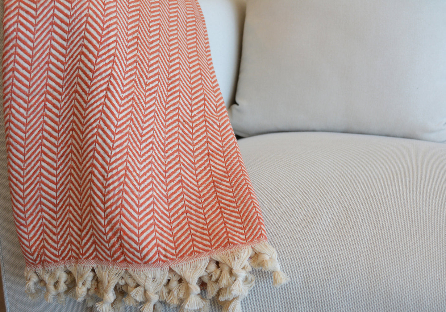Luxurious Turkish Cotton Throw Rug / Travel Blanket - Orange