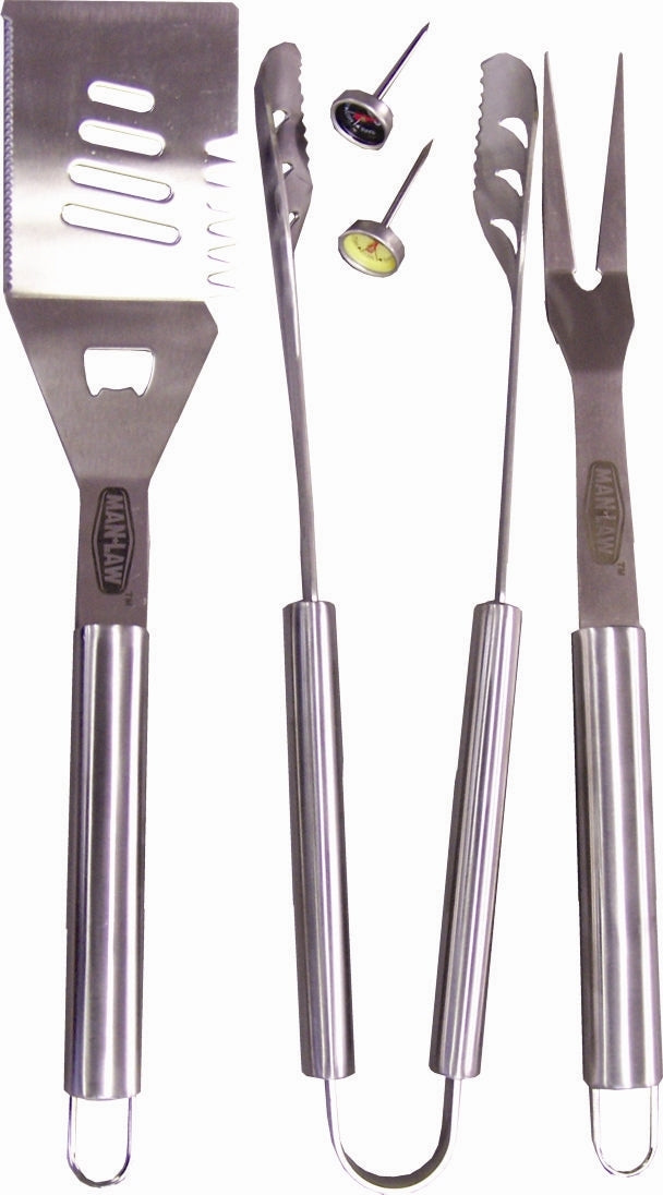 Man Law Stainless Steel BBQ Tools 3 Piece Set wtih Steak Gauges