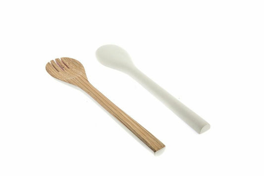 Casa Uno Bamboo Salad Servers - White