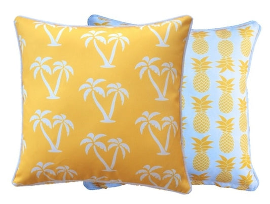 Outdoor Cushion Reversible 60x60cm - Palm Trees & Pineapples (Yellow)
