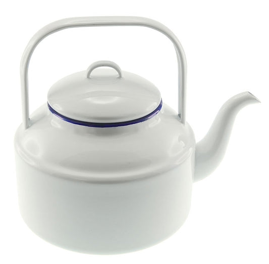 Falcon Enamel Tea Kettle 2L - White with Blue Rim