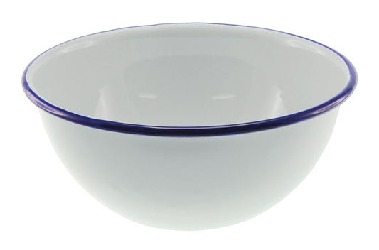 Falcon Enamel Deep Cereal Bowl - White with Blue Rim