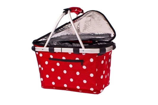 Shop & Go Insulated Collapsible Carry Basket with Lid - Red with White Dots
