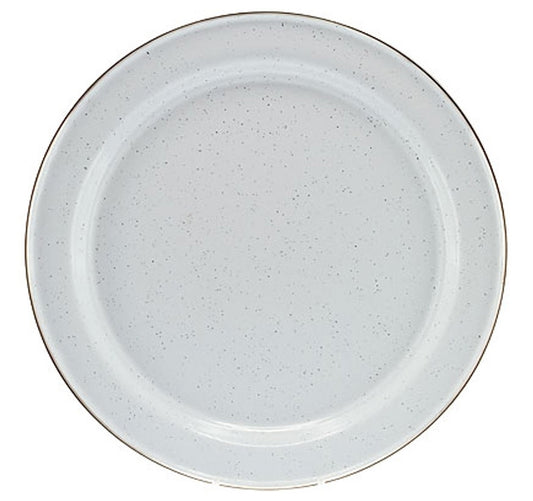 Falcon Enamel Dinner Plate 26cm - White with Black Speckle & Stainless Steel Rim