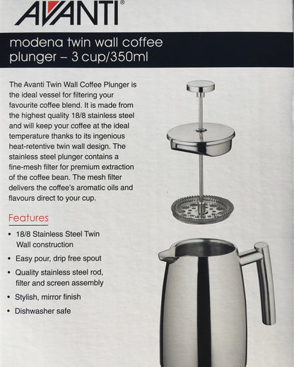 Avanti Modena Stainless Steel Twin Wall Coffee Plunger 350ml