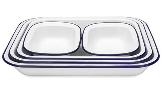 Falcon Enamel 5 Piece Baking Set - White with Blue Rim