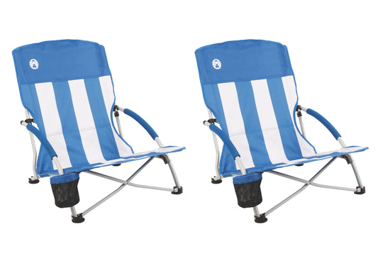 Coleman Beach Chair Quad Low Sling - Set of 2 (Blue & White Striped)