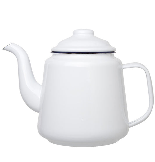 Falcon Enamel Teapot 900ml - White with Blue Rim
