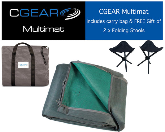 CGEAR Multimat - 3.35M x 2.4M - Green/Grey - With Bonus FREE Gift - 2 x folding stools