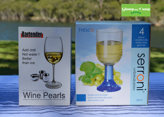 Serroni Venetian Blue White Wine Glass & Wine Pearls Set