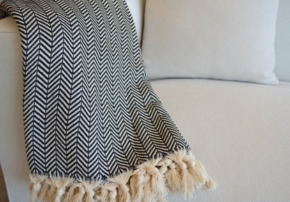 Luxurious Turkish Cotton Throw Rug / Travel Blanket - Black