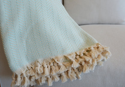 Luxurious Turkish Cotton Throw Rug / Travel Blanket - Mint