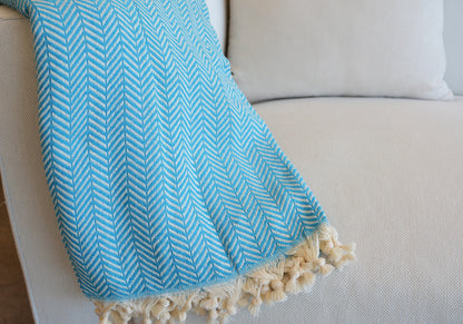 Luxurious Turkish Cotton Throw Rug / Travel Blanket - Turquoise