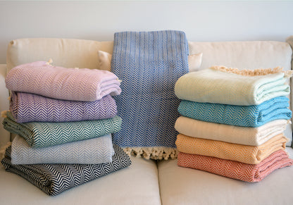 Luxurious Turkish Cotton Throw Rug / Travel Blanket - Turquoise