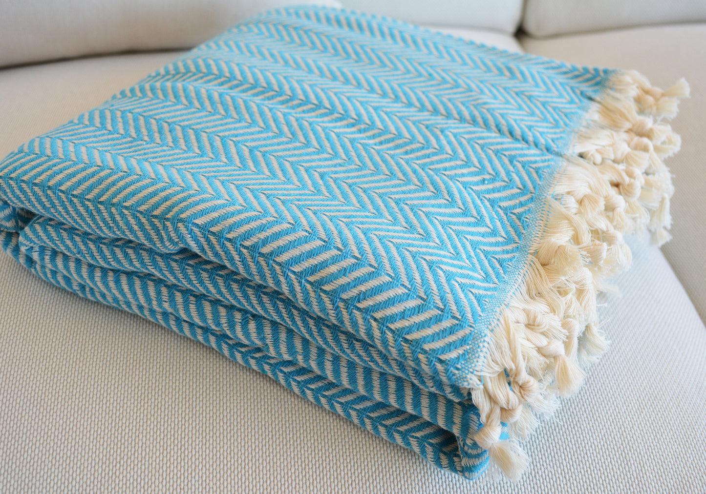 Luxurious Turkish Cotton Throw Rug / Travel Blanket - Turquoise