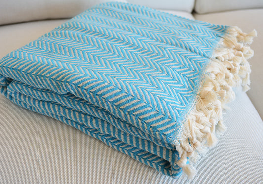 Luxurious Turkish Cotton Throw Rug / Travel Blanket - Turquoise