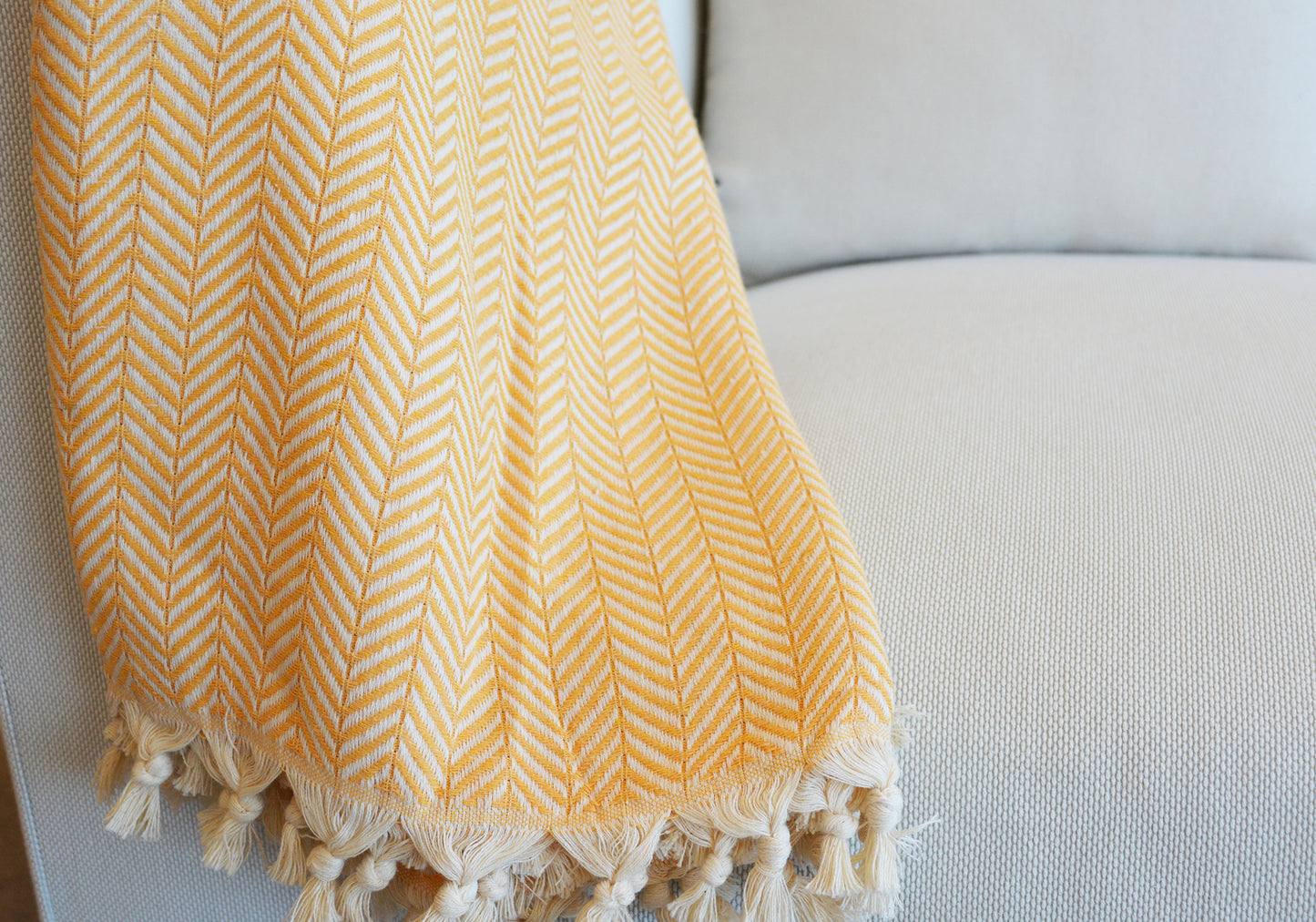 Luxurious Turkish Cotton Throw Rug / Travel Blanket - Golden Yellow