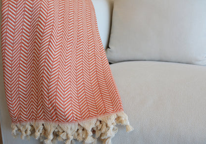 Luxurious Turkish Cotton Throw Rug / Travel Blanket - Orange