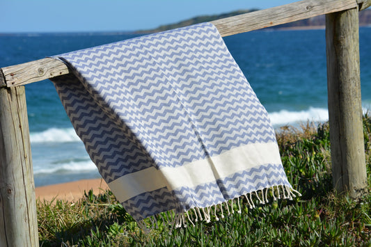 Compact Lifestyle Beach Wave Turkish Towel – Blue